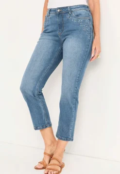 Ankeljeans med perler og rhinsten