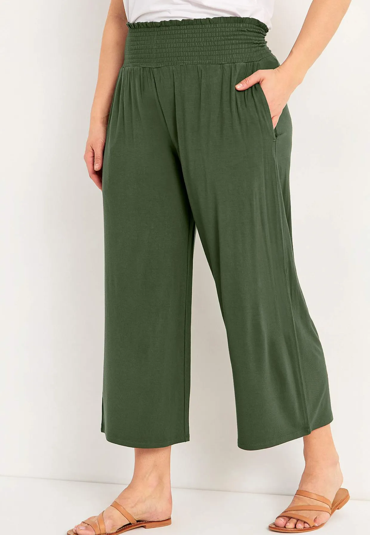 Bløde jerseybukser med smocket elastisk talje Liv