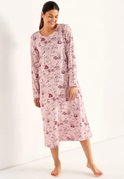Blomstret natkjole med lange ærmer