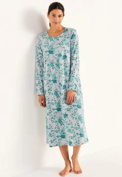 Blomstret natkjole med lange ærmer