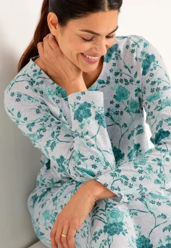 Blomstret natkjole med lange ærmer