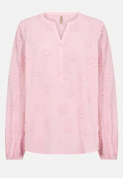 Bomuldsbluse med blomsterapplikationer