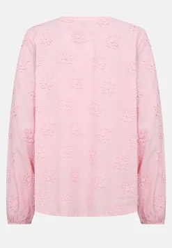 Bomuldsbluse med blomsterapplikationer