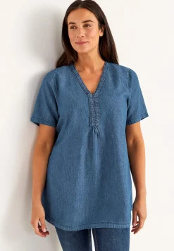 Denimtunika med dekorativ v-hals