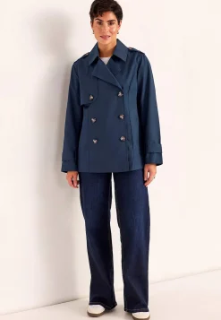 Dobbeltbrystet, kort trenchcoat