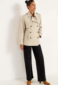 Dobbeltbrystet, kort trenchcoat