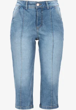 Elastiske crop jeans med syet pressefold