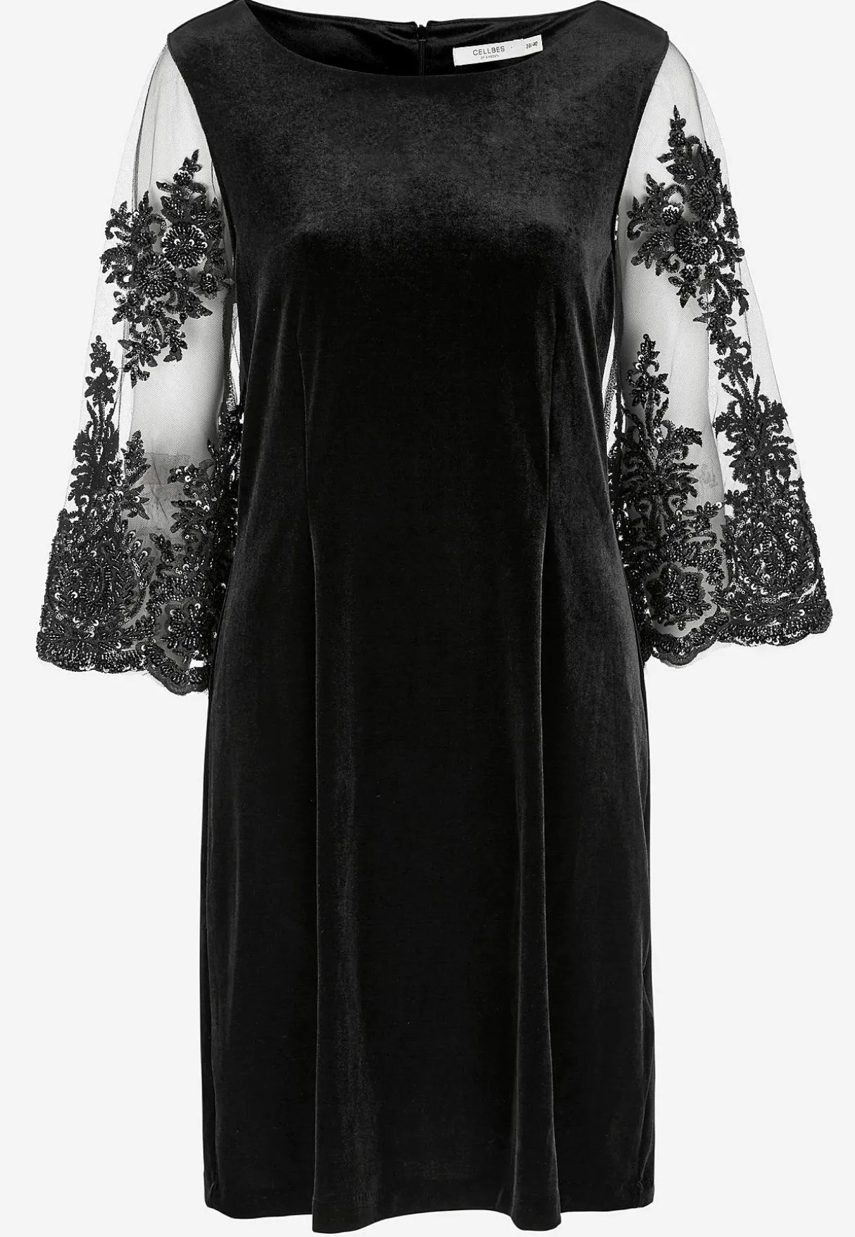 Festkjole med blonde og perlebroderi