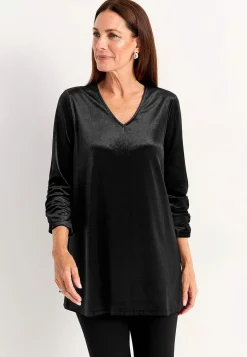 Fløjlstunika med rynket ærmedetalje