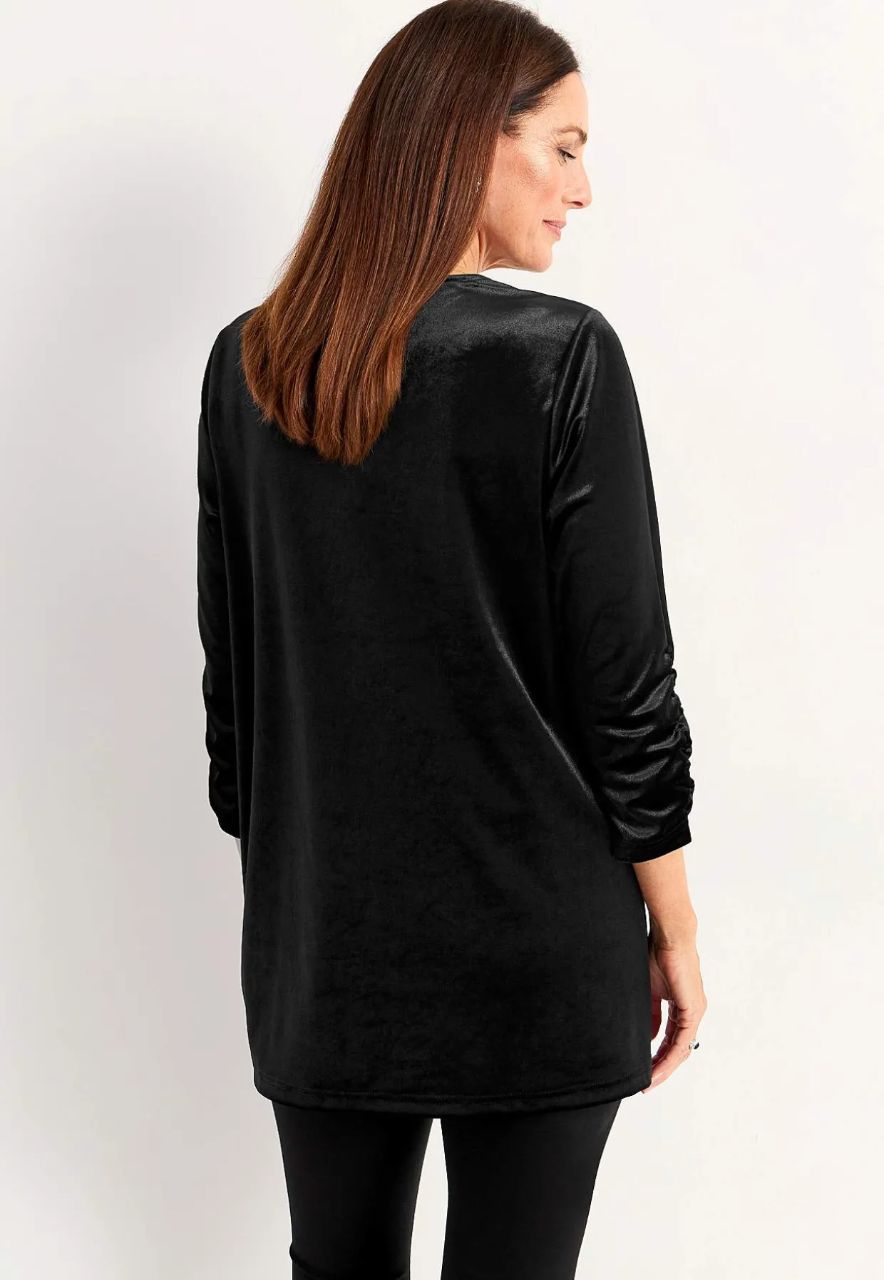 Fløjlstunika med rynket ærmedetalje