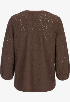 Jerseytop med broderet hulmønster