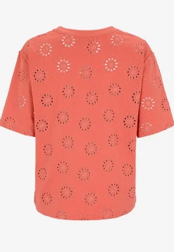 Jerseytop med broderet hulmønster