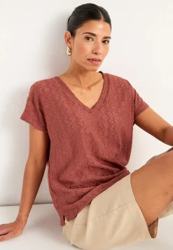 Jerseytop med hulbroderi