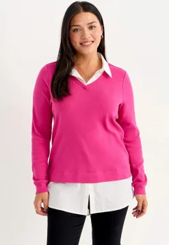 Jerseytop med syet skjorte krave