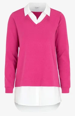 Jerseytop med syet skjorte krave