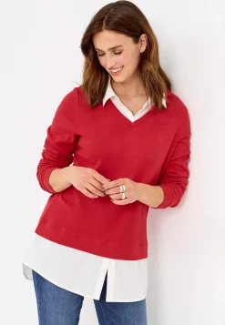 Jerseytop med syet skjorte krave