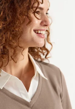 Jerseytop med syet skjorte krave