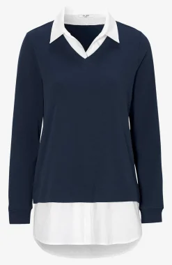 Jerseytop med syet skjorte krave