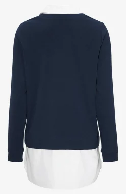 Jerseytop med syet skjorte krave