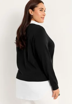 Jerseytop med syet skjorte krave