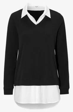 Jerseytop med syet skjorte krave