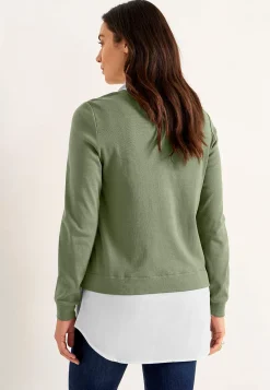 Jerseytop med syet skjorte krave