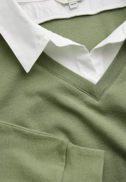 Jerseytop med syet skjorte krave