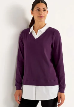 Jerseytop med syet skjorte krave