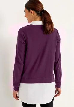 Jerseytop med syet skjorte krave