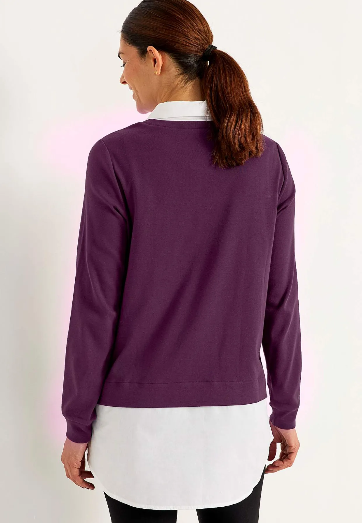 Jerseytop med syet skjorte krave