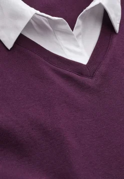 Jerseytop med syet skjorte krave