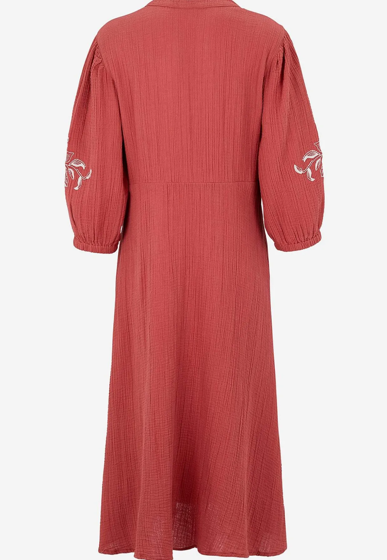 Kjole i rynket bomuld med broderi