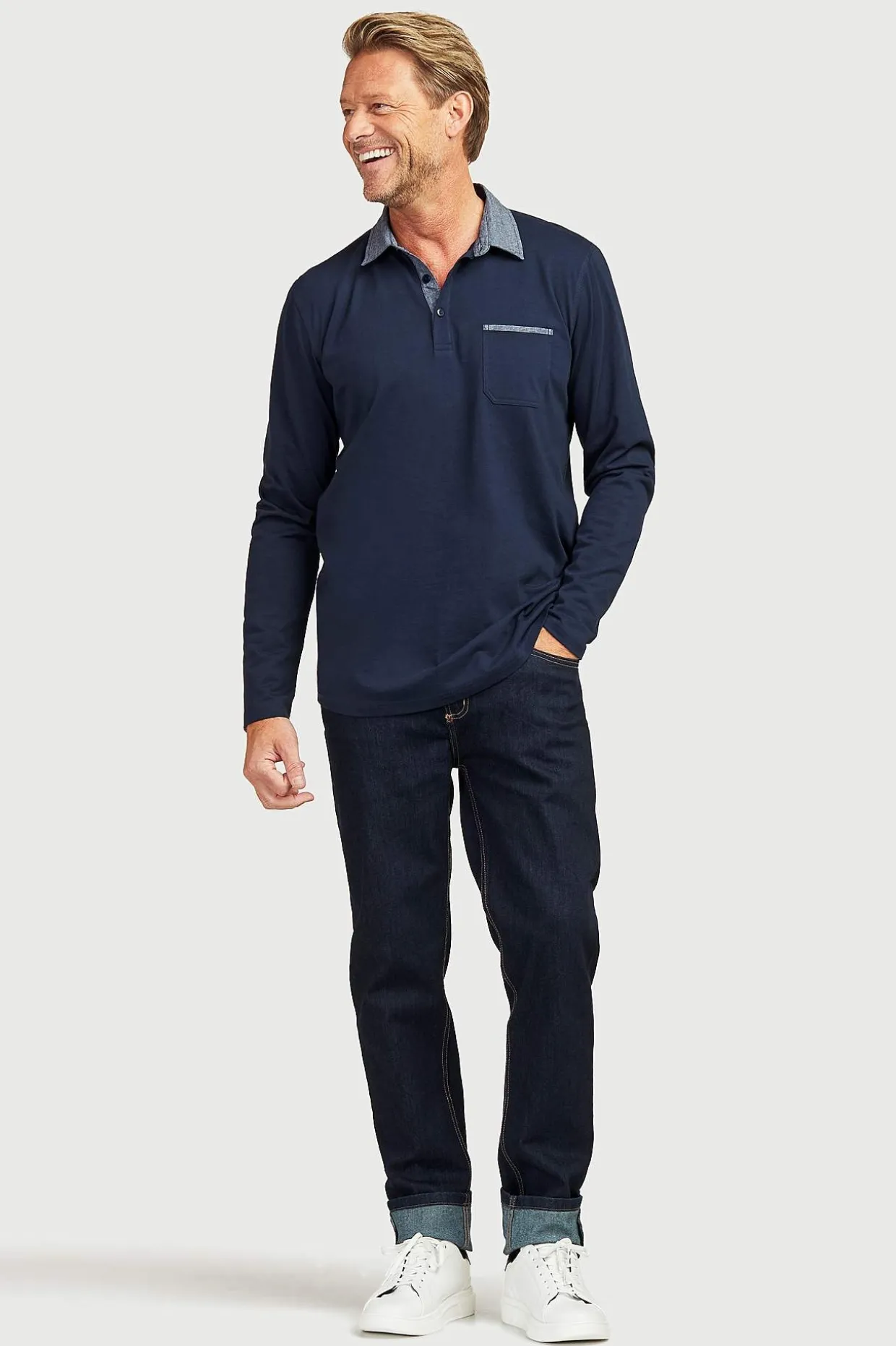 Komfortabel langærmet trøje med krave