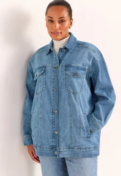 Lang jeansjakke med stræk