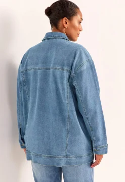 Lang jeansjakke med stræk