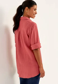 Lang skjorte i rynket bomuld