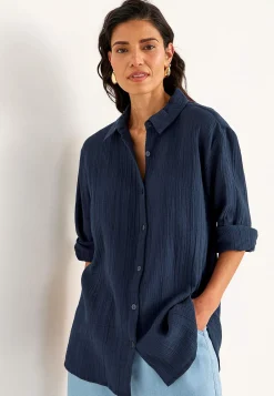 Lang skjorte i rynket bomuld