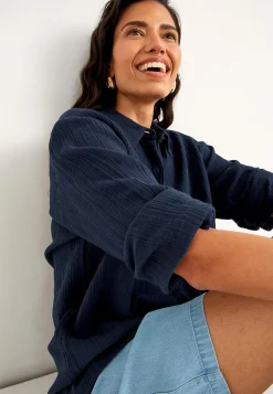 Lang skjorte i rynket bomuld