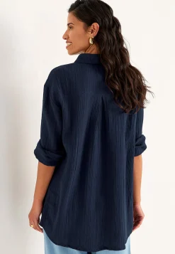 Lang skjorte i rynket bomuld