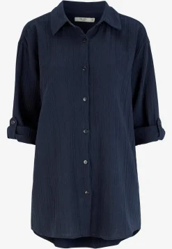 Lang skjorte i rynket bomuld