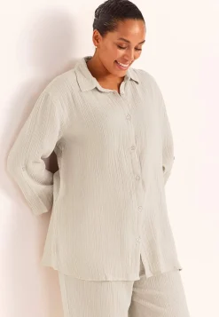 Lang skjorte i rynket bomuld