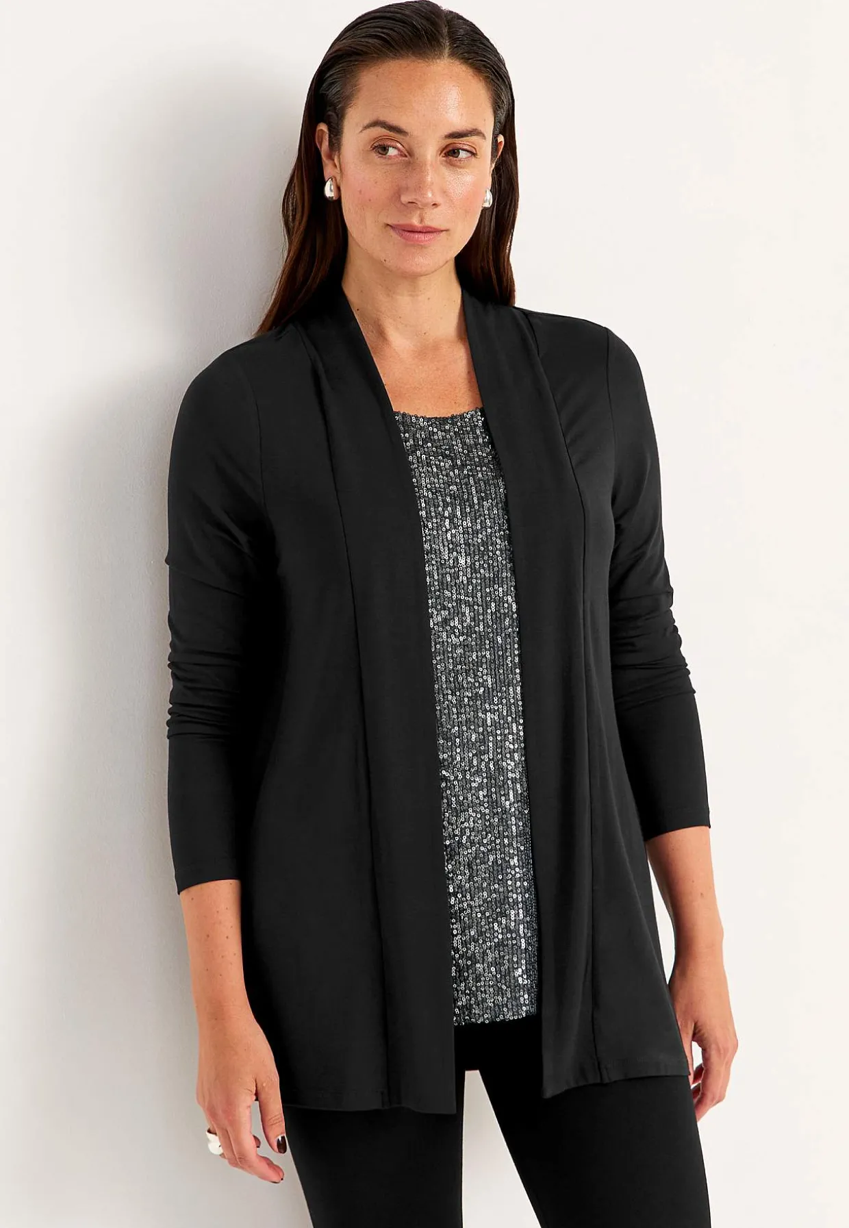 Langærmet 2-i-1-top med pailleter