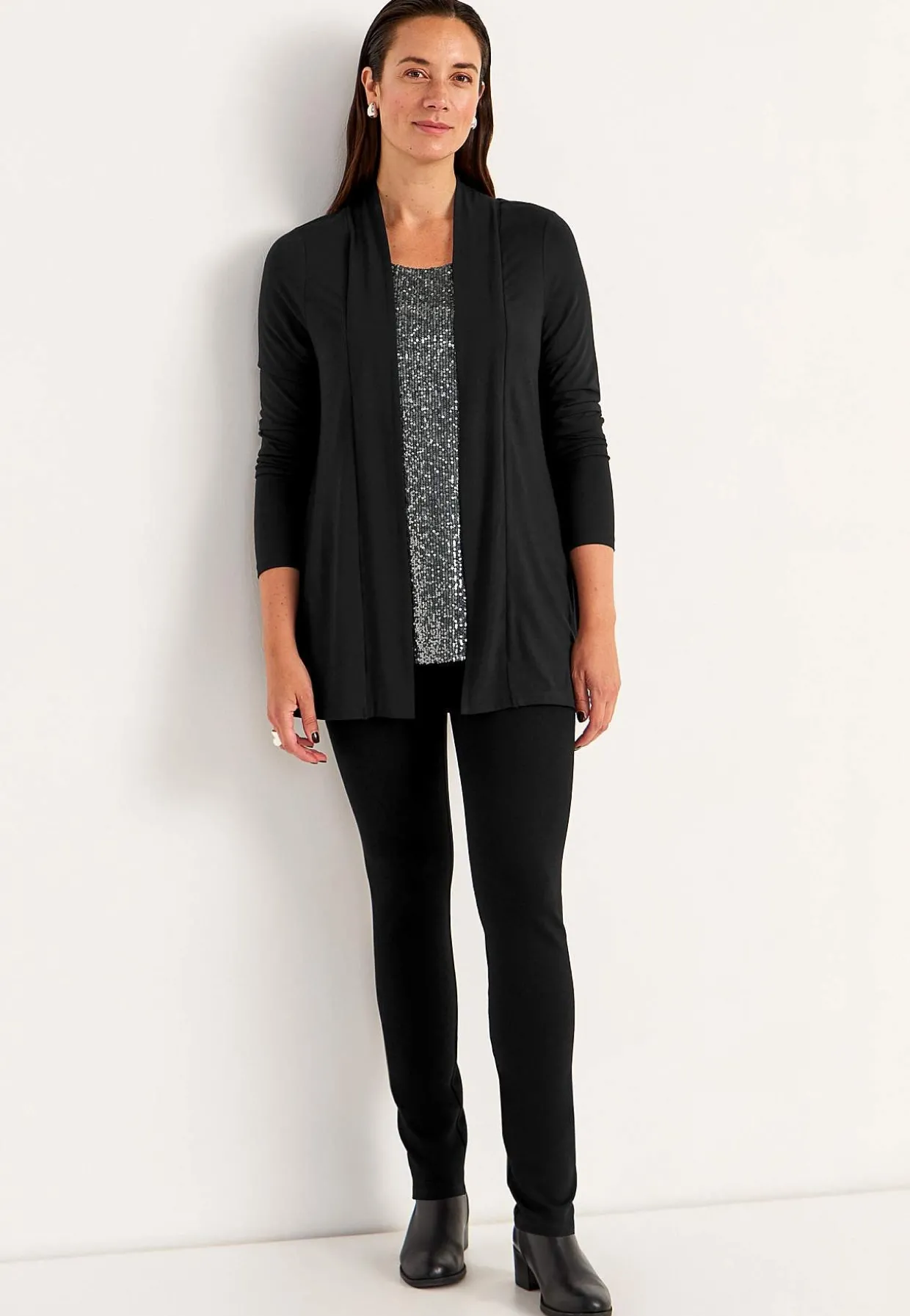 Langærmet 2-i-1-top med pailleter