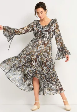 Mønstret chiffon kjole