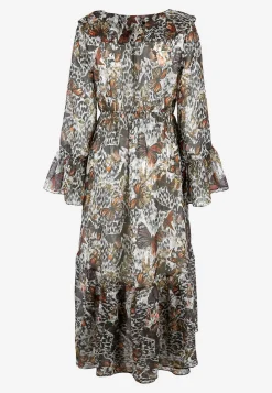 Mønstret chiffon kjole