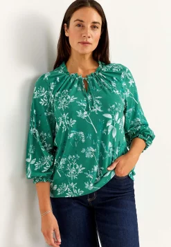 Mønstret jerseytop med flæsekant