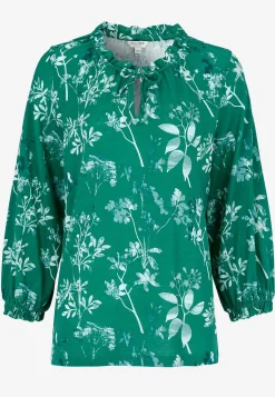 Mønstret jerseytop med flæsekant