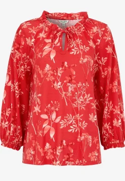 Mønstret jerseytop med flæsekant