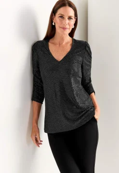 Paillet top med 3/4 ærmer