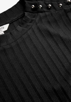 Ribbet jerseykjole med høj slids